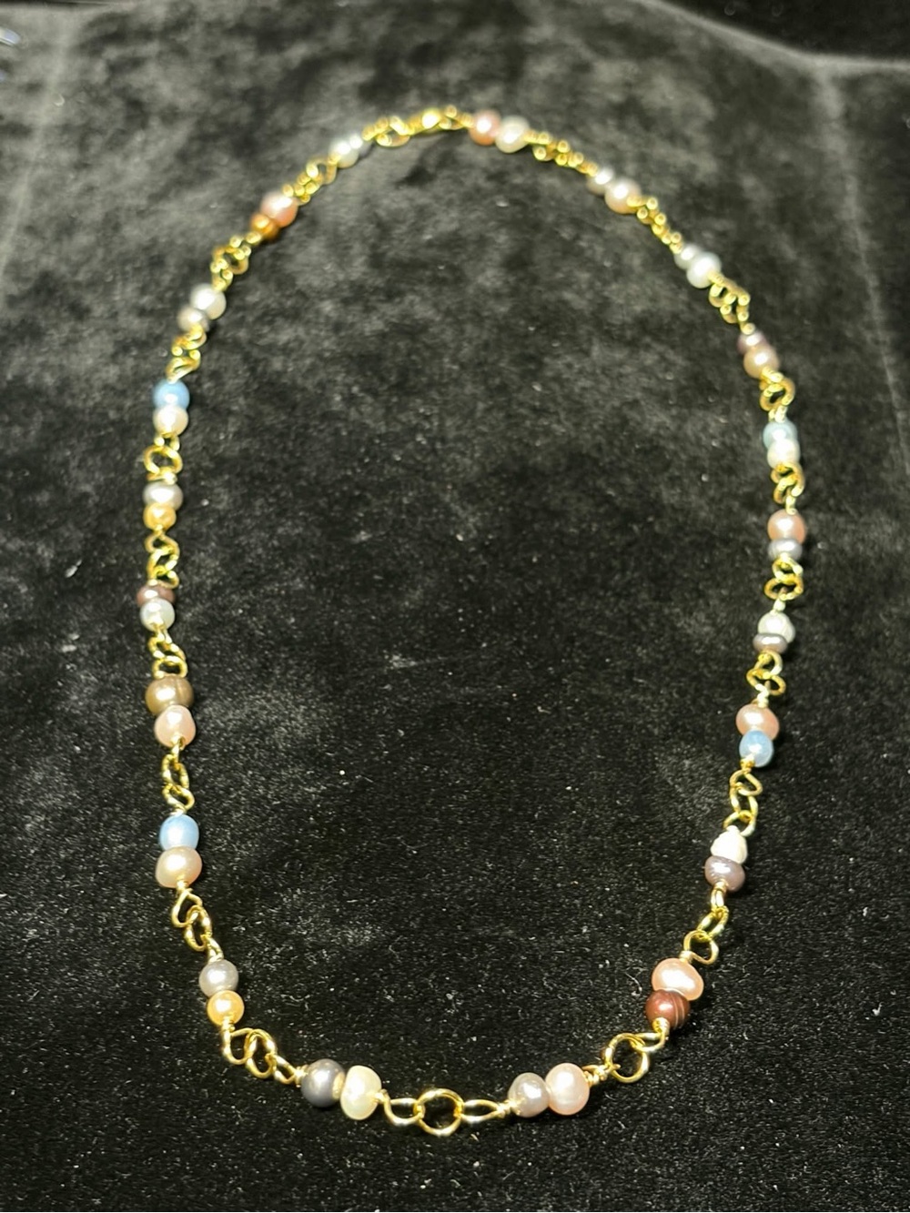 Gold-Tone Multicolor Pearl Station Necklace - Pastel Bead Chain